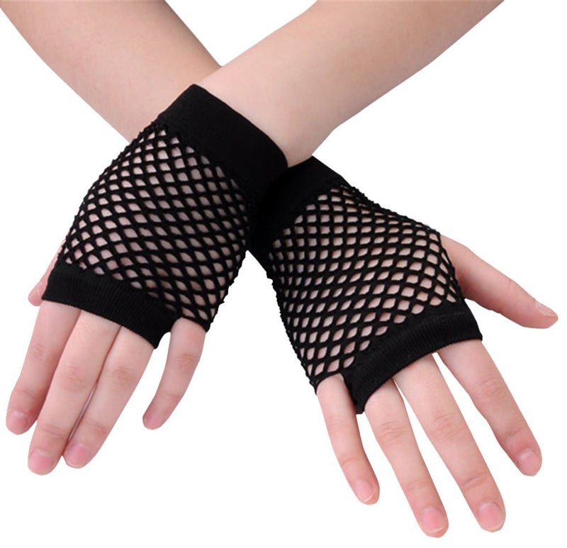 Ayliss 2 Pairs Long Short Fishnet Gloves 80s, Black, One Size - Image 3